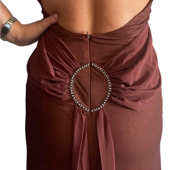 Jovani Gown with High Slit in Color Brown - Picture 4 of 5